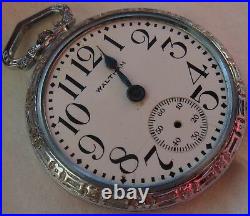 Waltham Pocket Watch open face nickel chromiun case 51 mm. Enamel dial