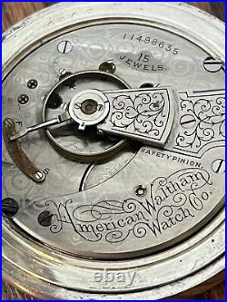 Waltham pocket watch, 18S, 15J, 3.0 Oz. Coin hunter case, running, 24 hr. Dial