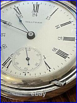Waltham pocket watch, 18S, 15J, 3.0 Oz. Coin hunter case, running, 24 hr. Dial