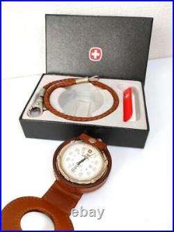Wenger pocket watch Swiss military white dial vintage 90's leather case