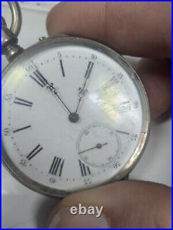 Working Antique Swiss Remontoire Pocket Watch in Silver Case