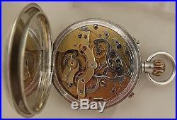 XFine Rare Chronograph Rattrapante Pocket Watch Silver Case 54,5 mm. In diameter